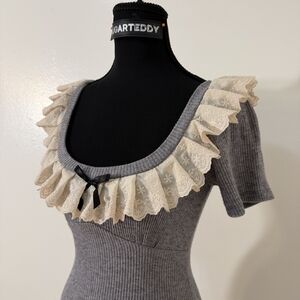 Gray Dress with Cream Lace Ruffle